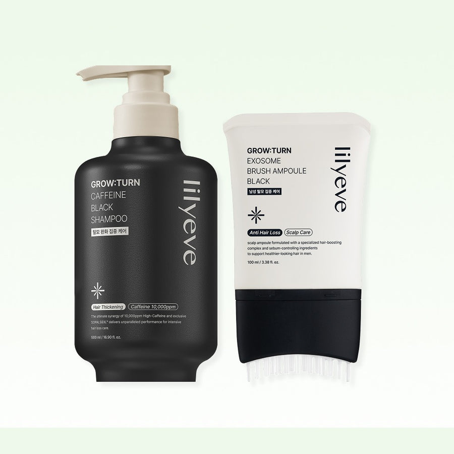 LILYEVE Growturn Black Brush Ampoule & Caffeine Black Shampoo Set