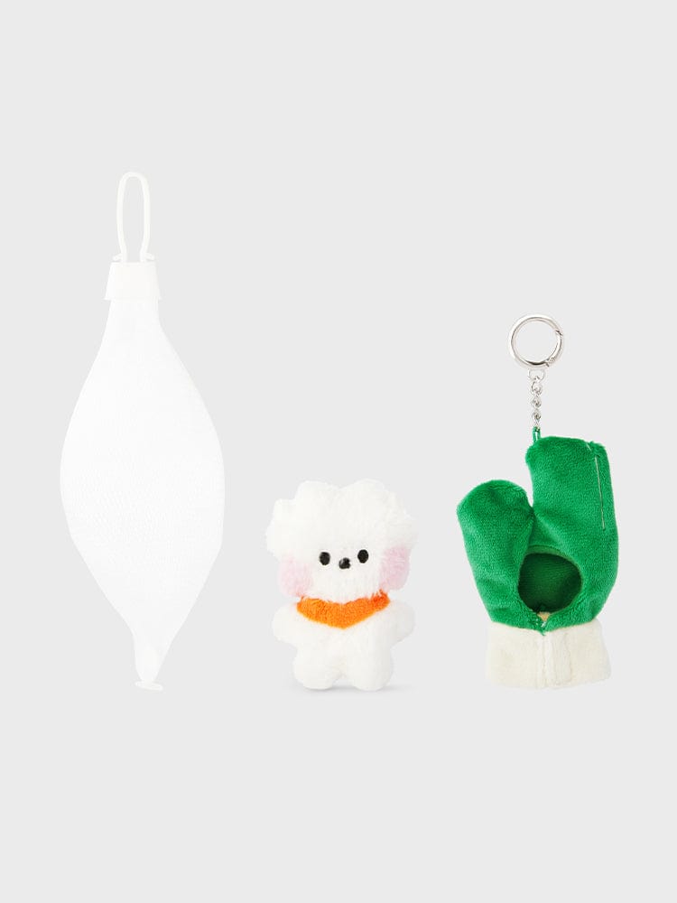 BT21 RJ mini minini VEGGIE DOLL KEYRING : porte-clés RJ alpaga vert, photo produit officiel LINE sur fond clair.