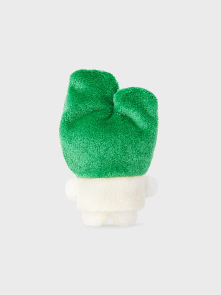 BT21 RJ mini minini VEGGIE DOLL : peluche alpaga Jin BTS, vert nœud et corps blanc, sur fond clair, officiel.