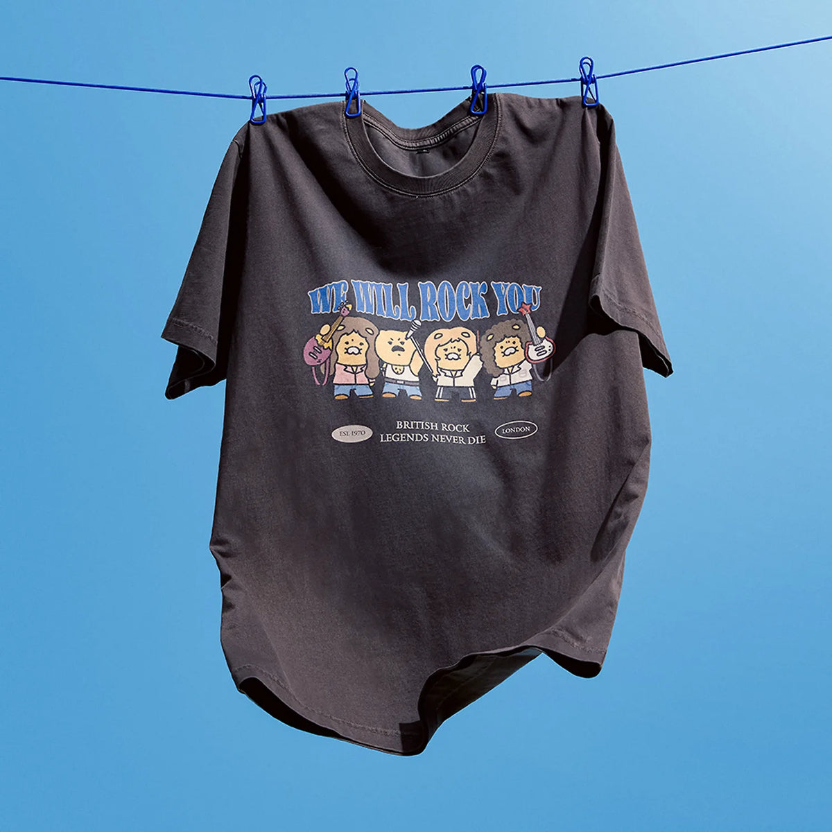 T-Shirt Queen X Friends Rock Charcoal Chunsik - Kakao Friends